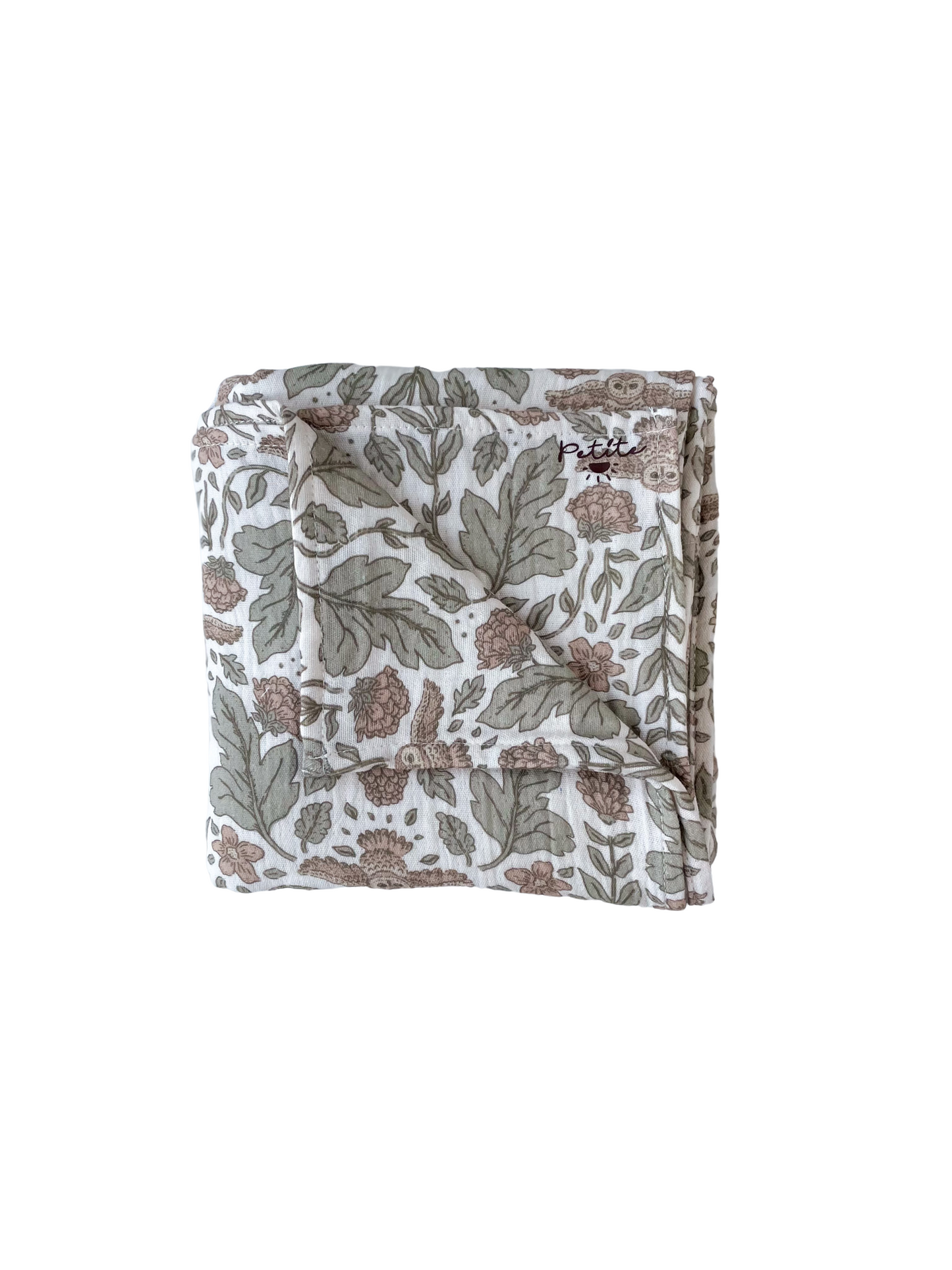 Baby swaddle / botanical owls - ecru