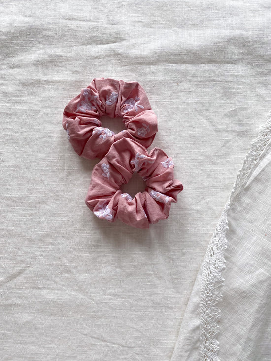 Wide cotton embroidery scrunchie