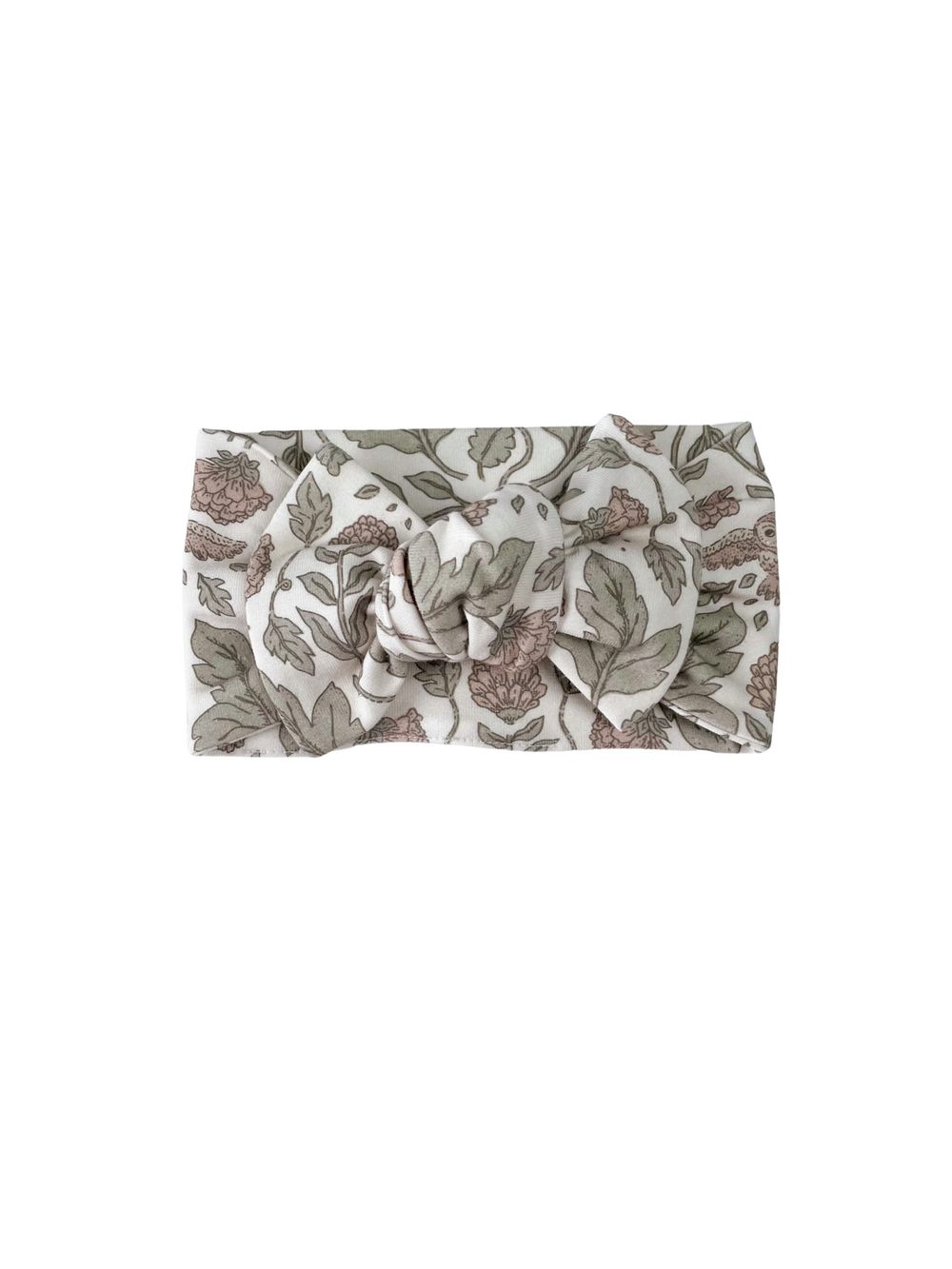 Bow headband / botanical owls - ecru