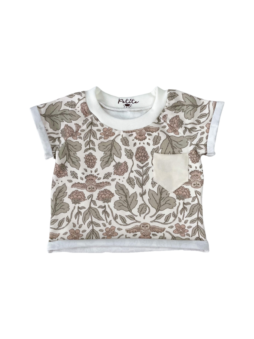 Jersey t-shirt / botanical owls - ecru