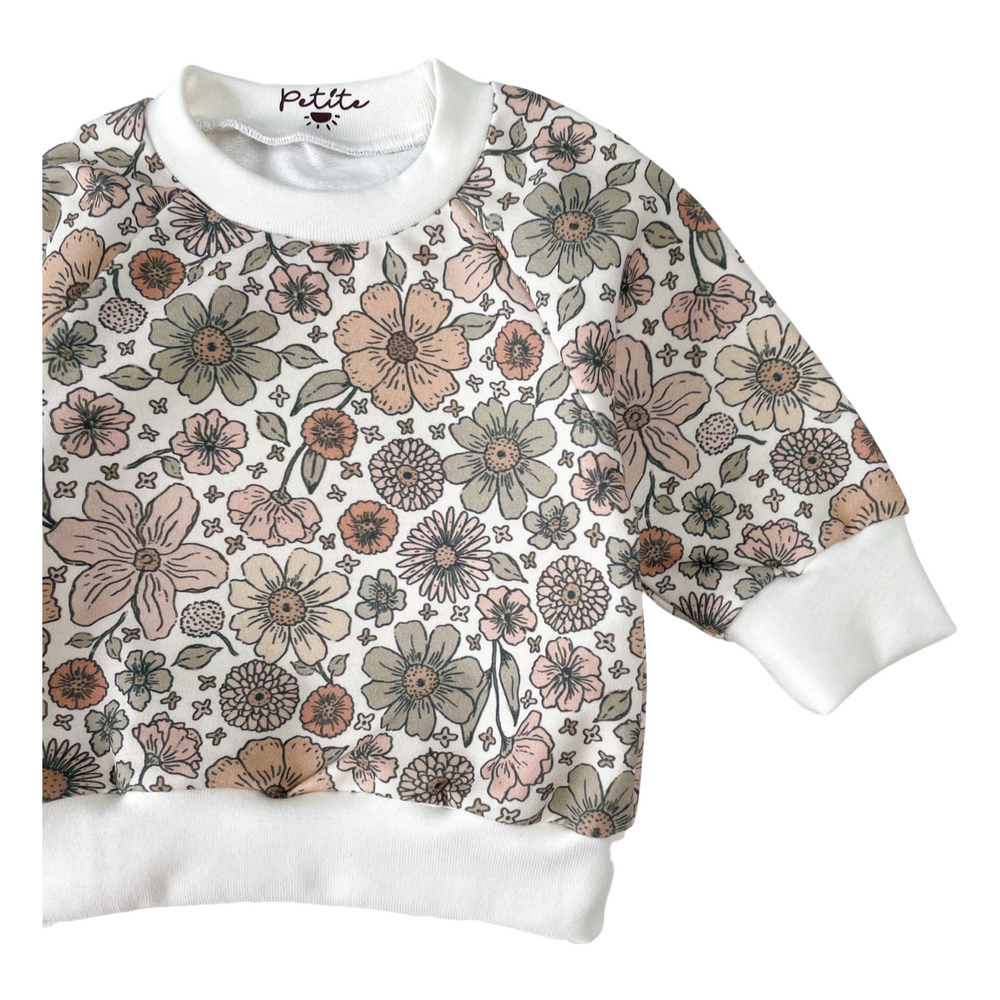 Baby cotton sweatshirt / bold floral - ecru