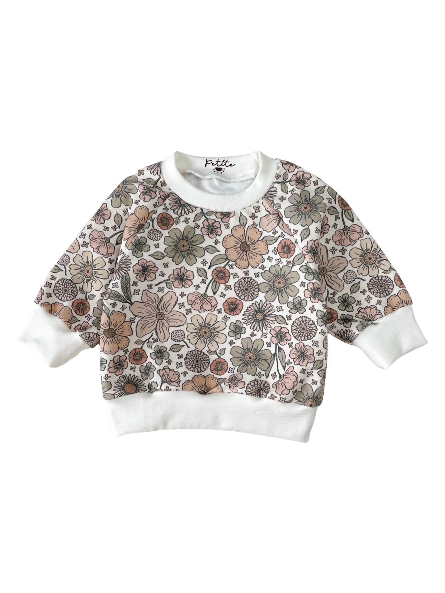 Baby cotton sweatshirt / bold floral - ecru