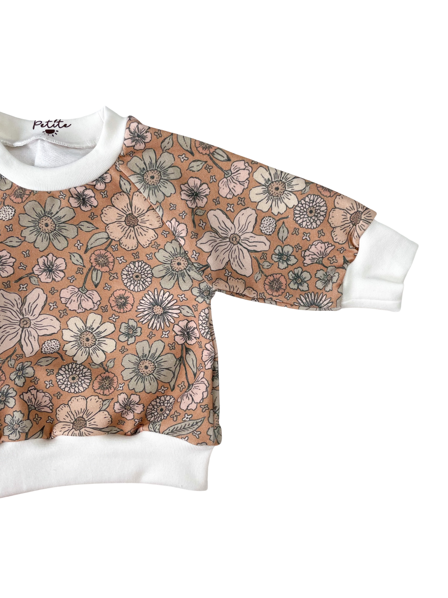 Baby cotton sweatshirt / bold floral - caramel