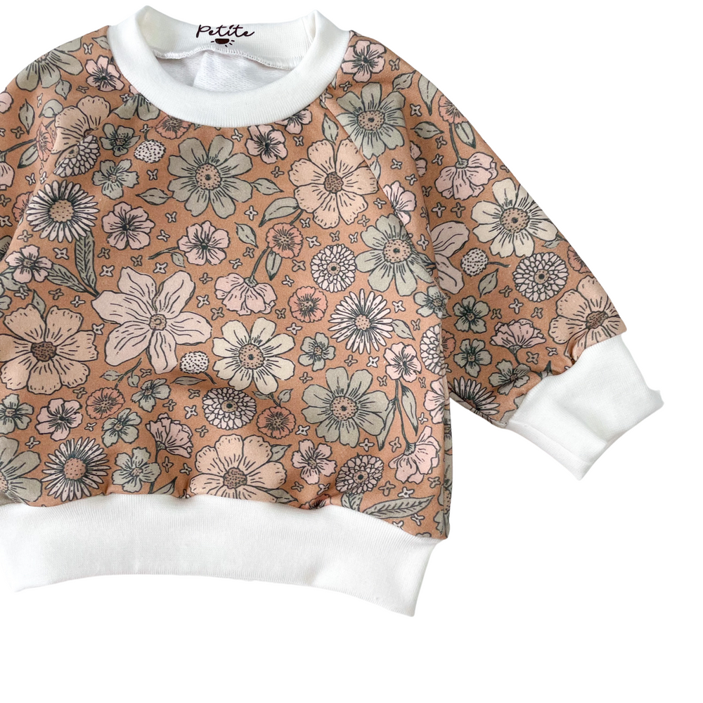 
                      
                        Baby cotton sweatshirt / bold floral - caramel
                      
                    