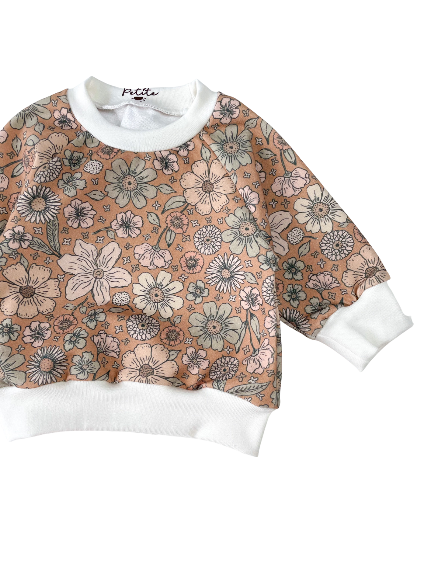 Baby cotton sweatshirt / bold floral - caramel