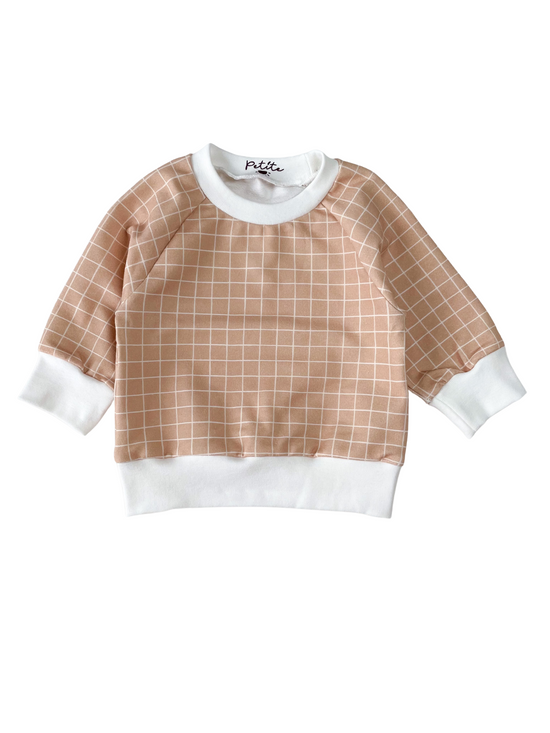 Load image into Gallery viewer, Baby cotton sweatshirt / caramel checkers
