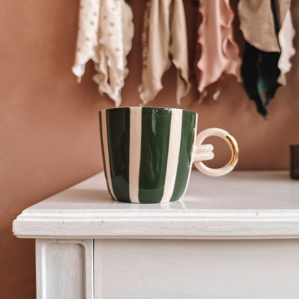 
                      
                        Coffee mug - deep green stripes
                      
                    