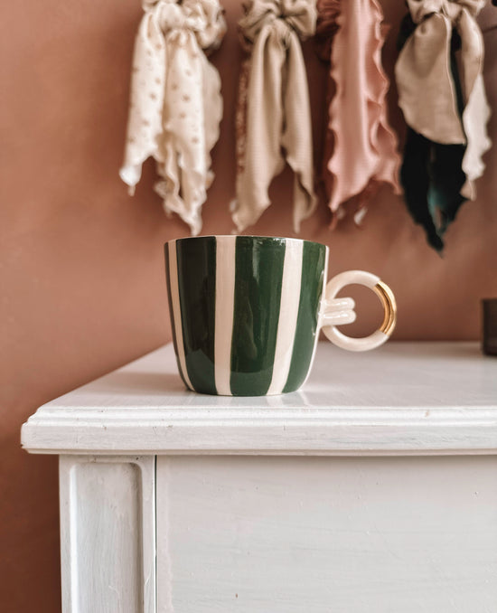Coffee mug - deep green stripes