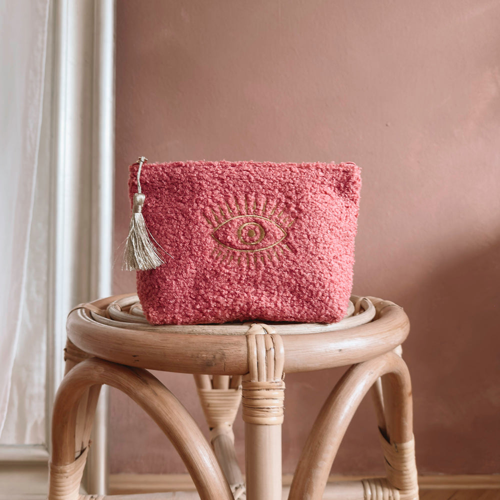 Makeup bag / boucle - bubble gum