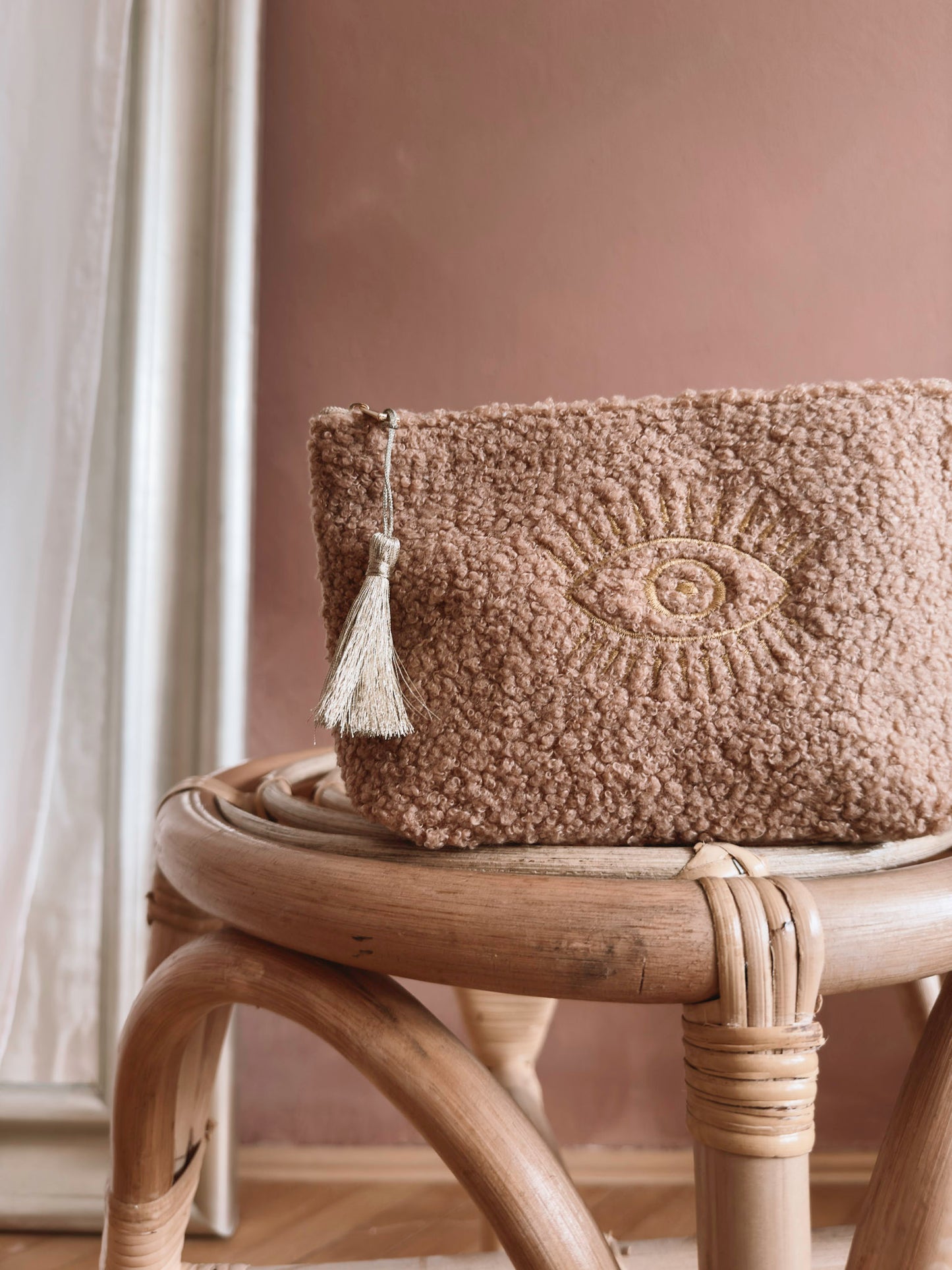 Makeup bag / boucle - tan