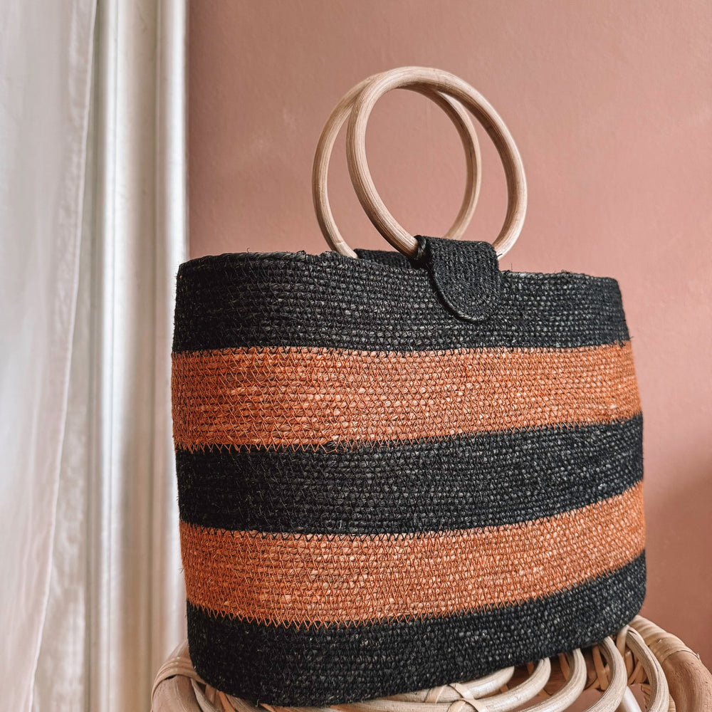 Grass handbag /  black + burnt orange