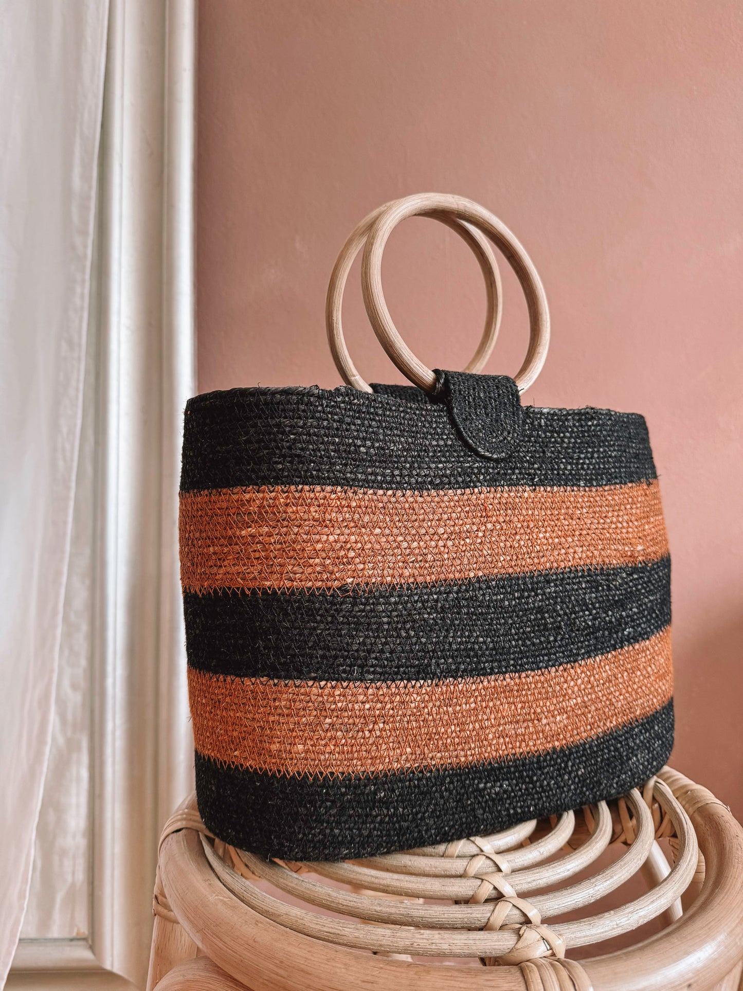 Grass handbag /  black + burnt orange