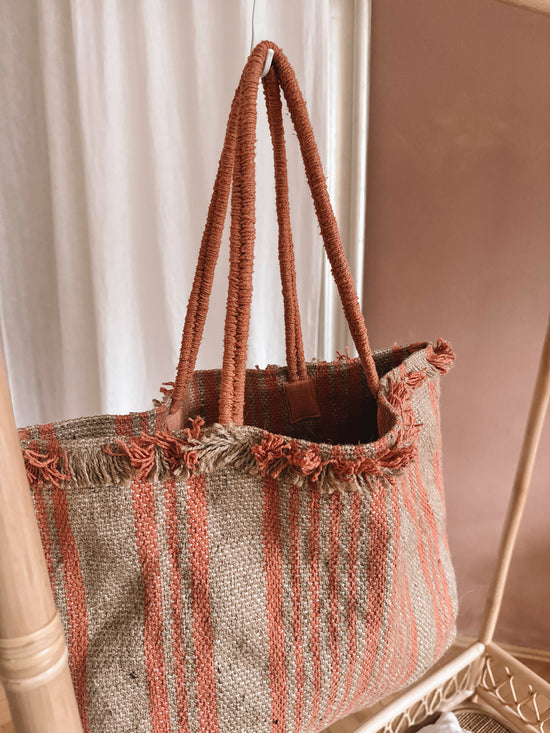 Handwoven striped bag - peach