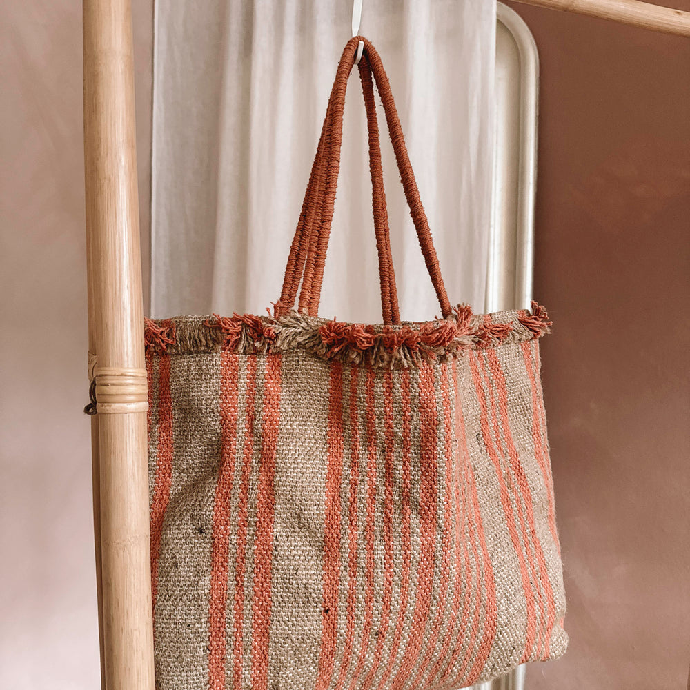 Handwoven striped bag - peach