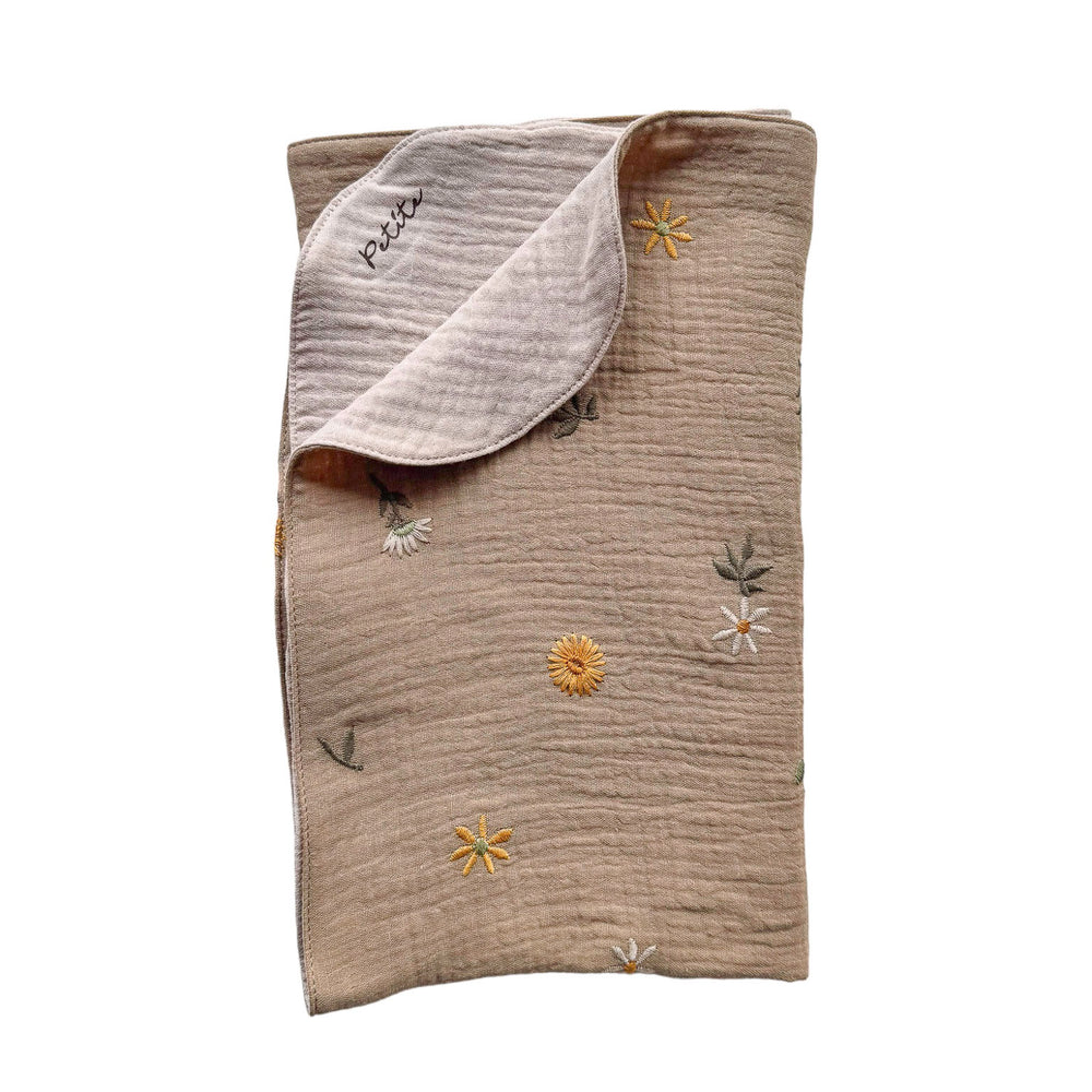 Baby blanket / embroidered spring floral - beige