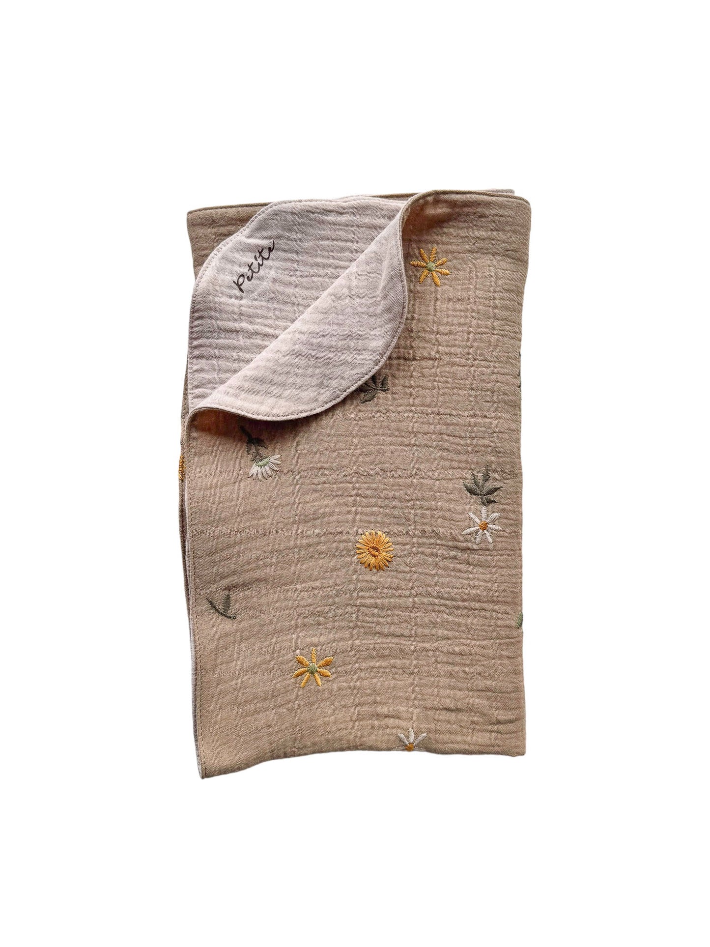 Baby blanket / embroidered spring floral - beige