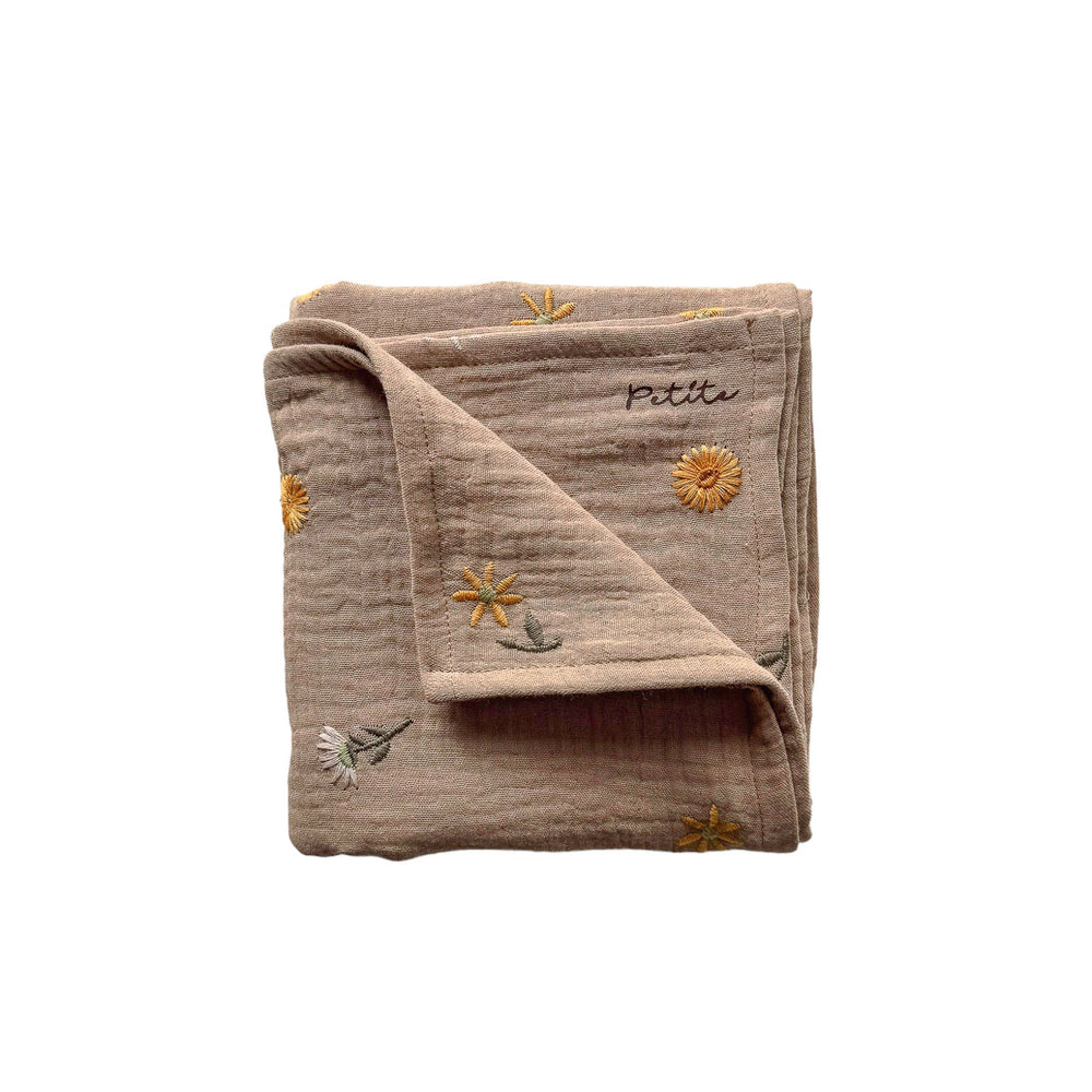 Baby swaddle / embroidered spring floral - beige