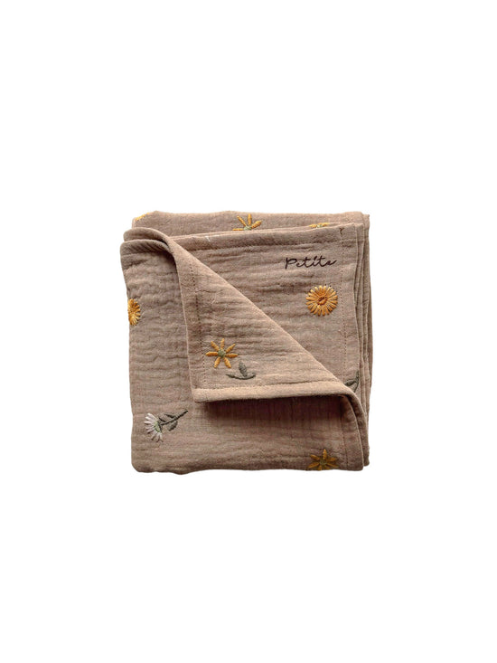 Baby swaddle / embroidered spring floral - beige