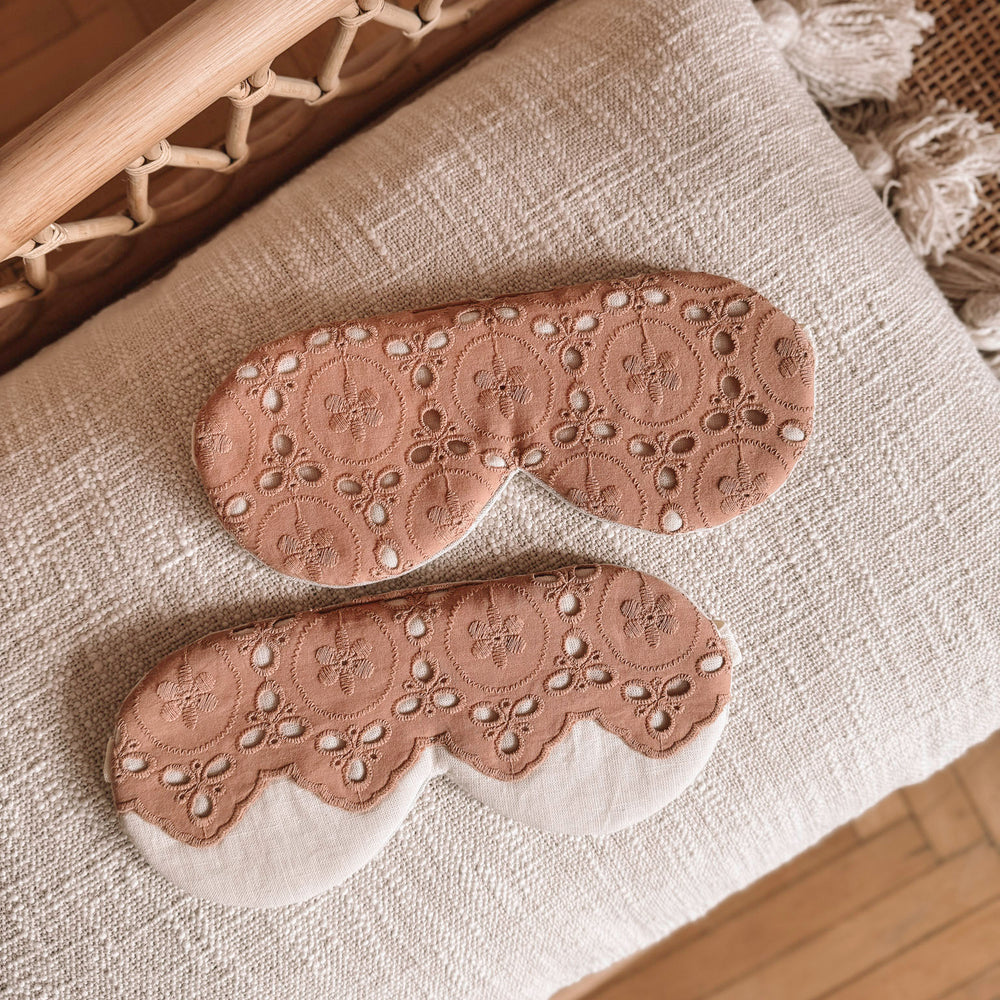 Linen sleep mask / embroidered clay