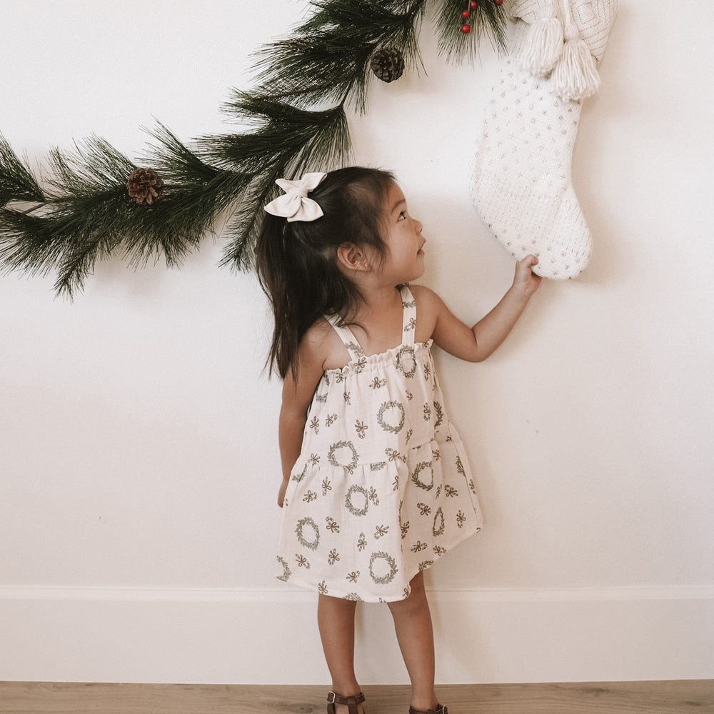 Baby muslin dress / christmas wreaths