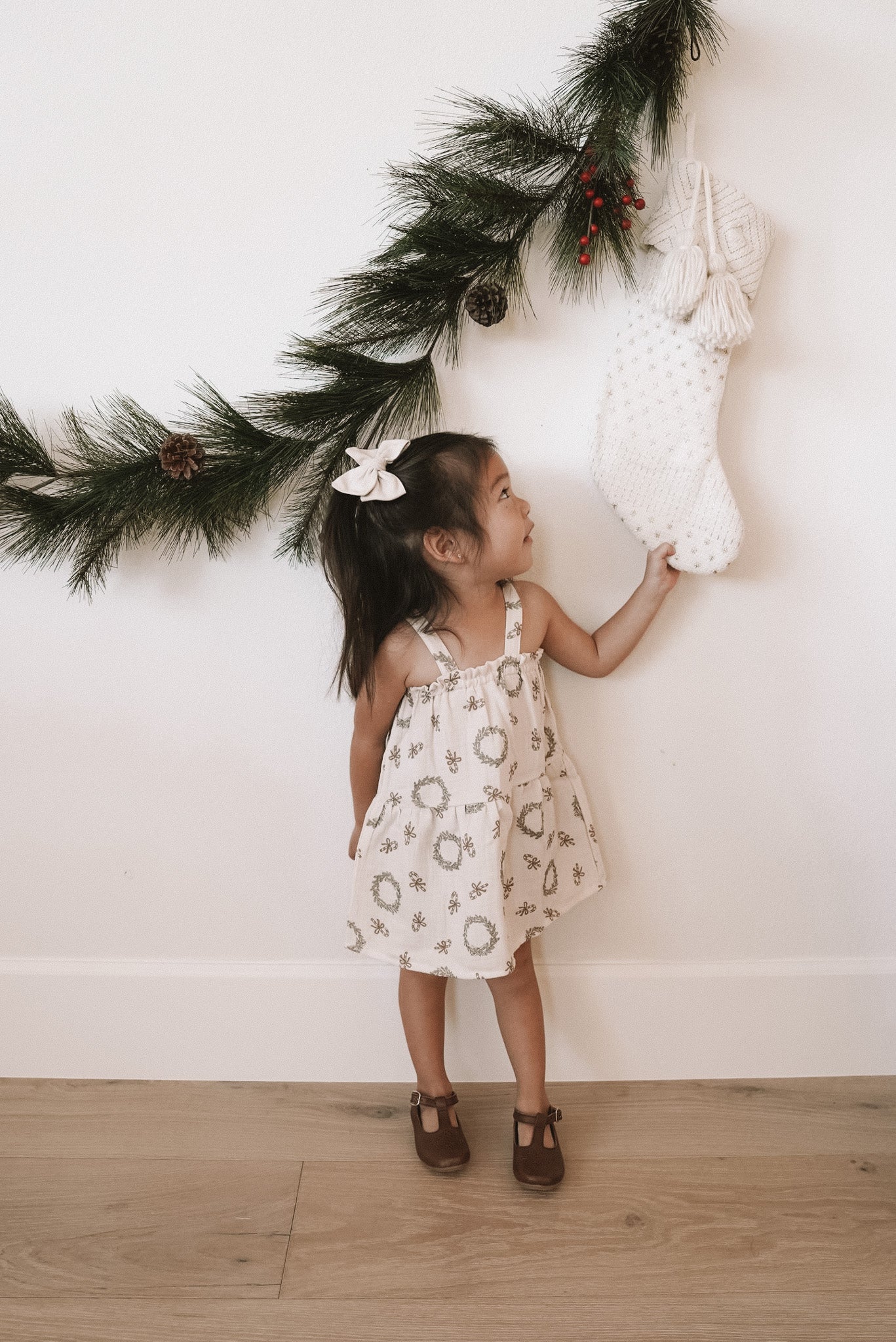 Baby muslin dress / christmas wreaths