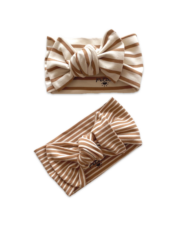 Load image into Gallery viewer, Bow headband / caramel stripes
