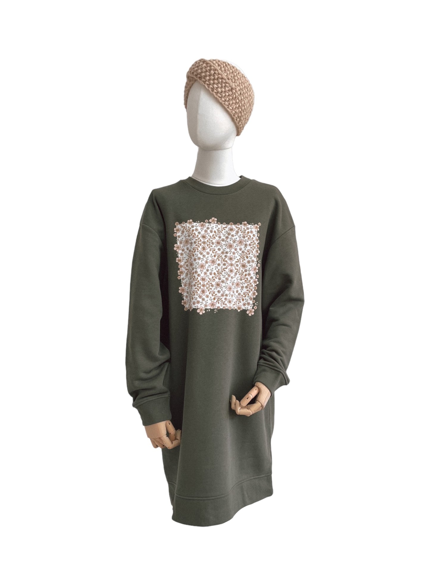 Oversized sweatshirt dress / Floral Garland / rosemary
