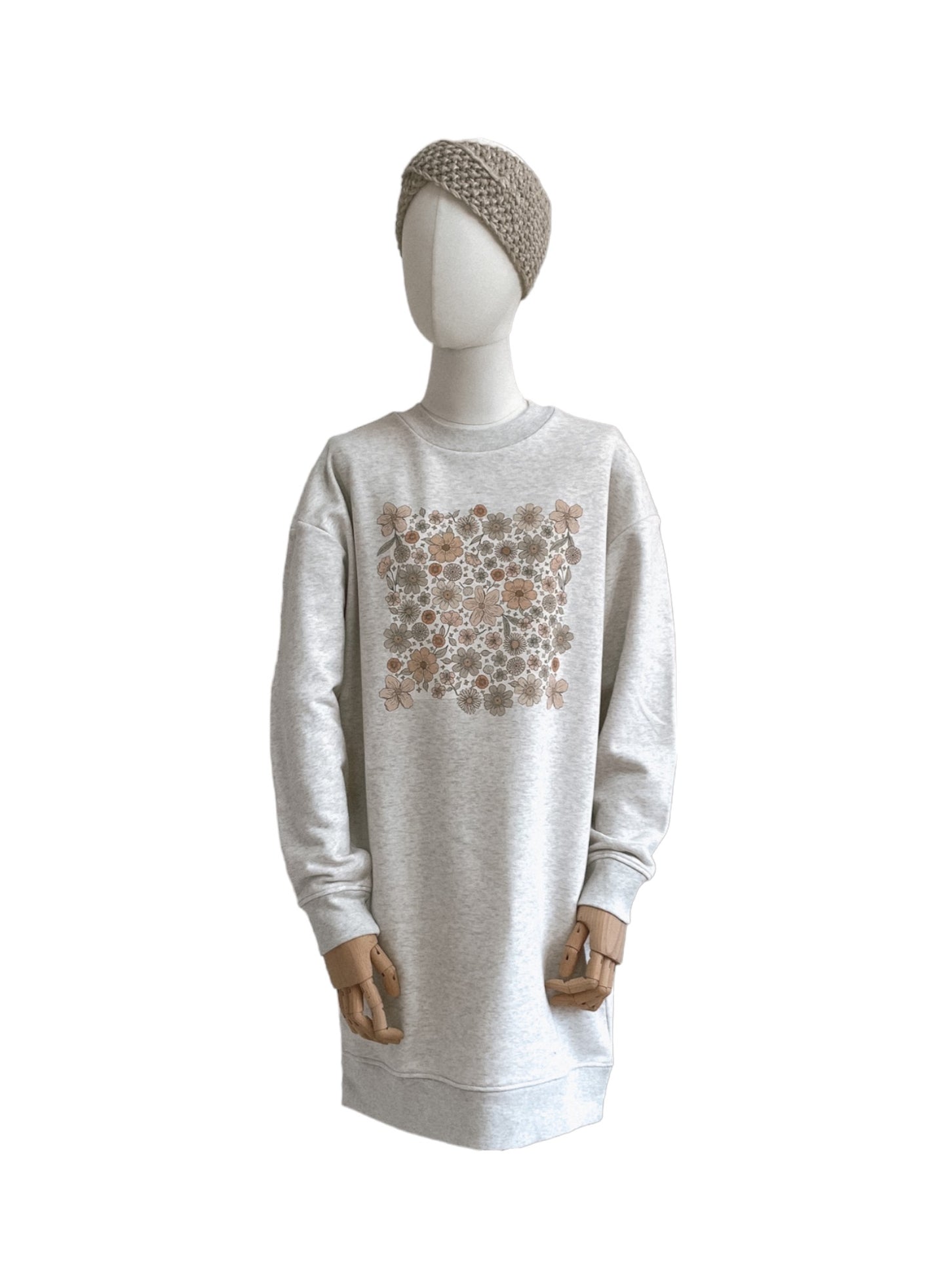 Oversized sweatshirt dress / Ecru Bold floral / creamy grey
