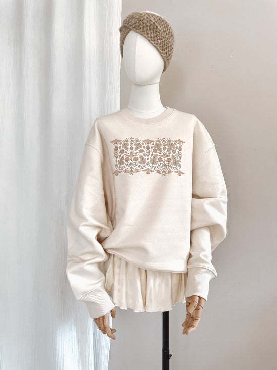 Oversized crewneck / Ecru Botanical Owls / ecru