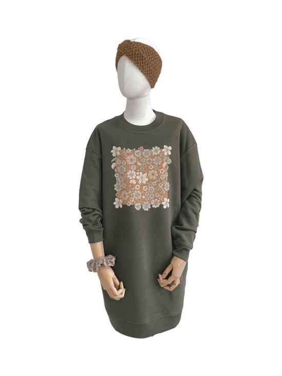 Oversized sweatshirt dress / Caramel Bold floral / rosemary