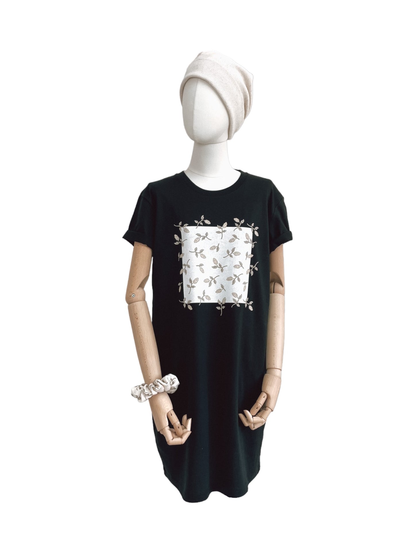 T-shirt obleka / just floral - black