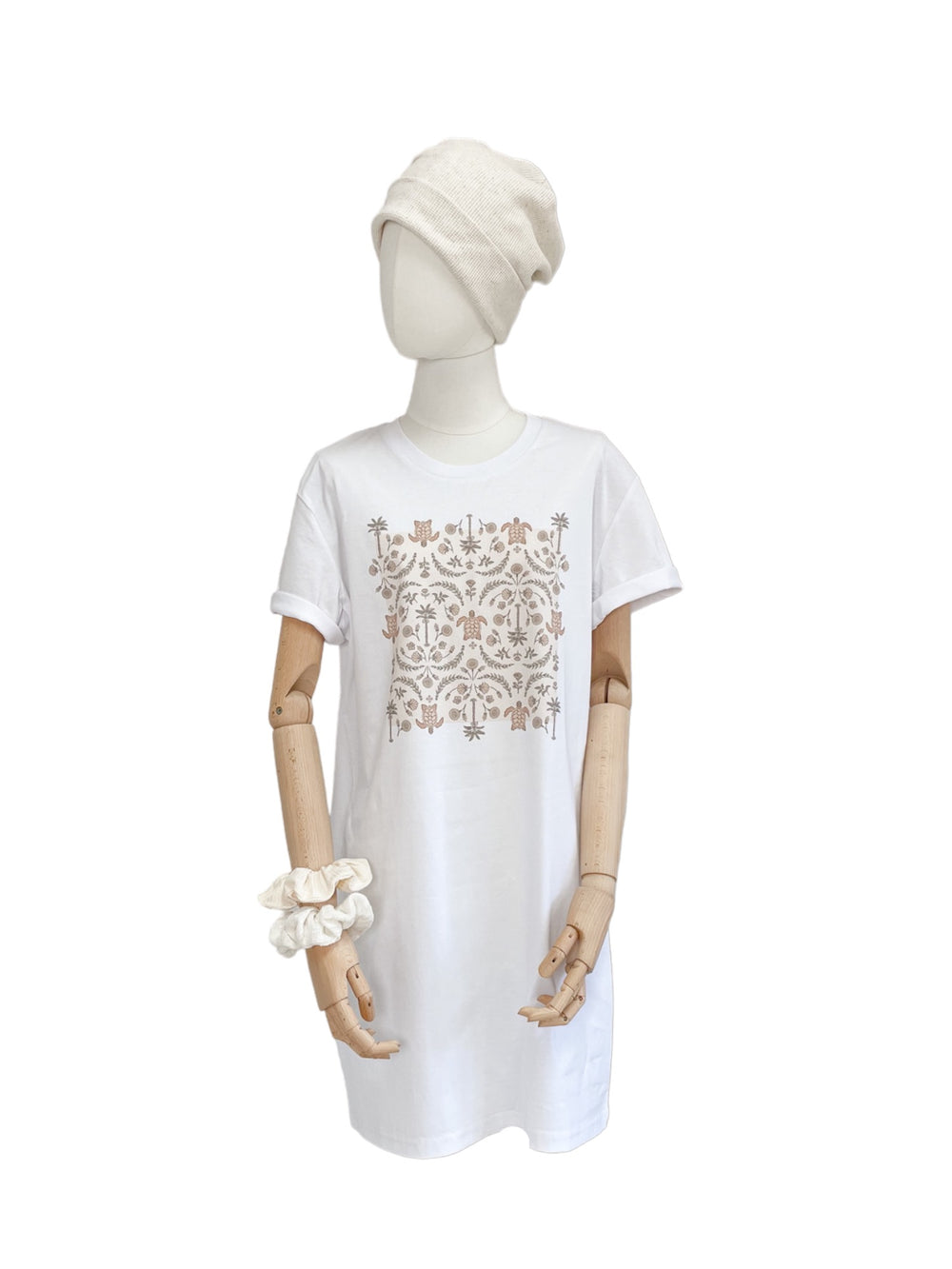 T-shirt dress / Oriental turtles / white