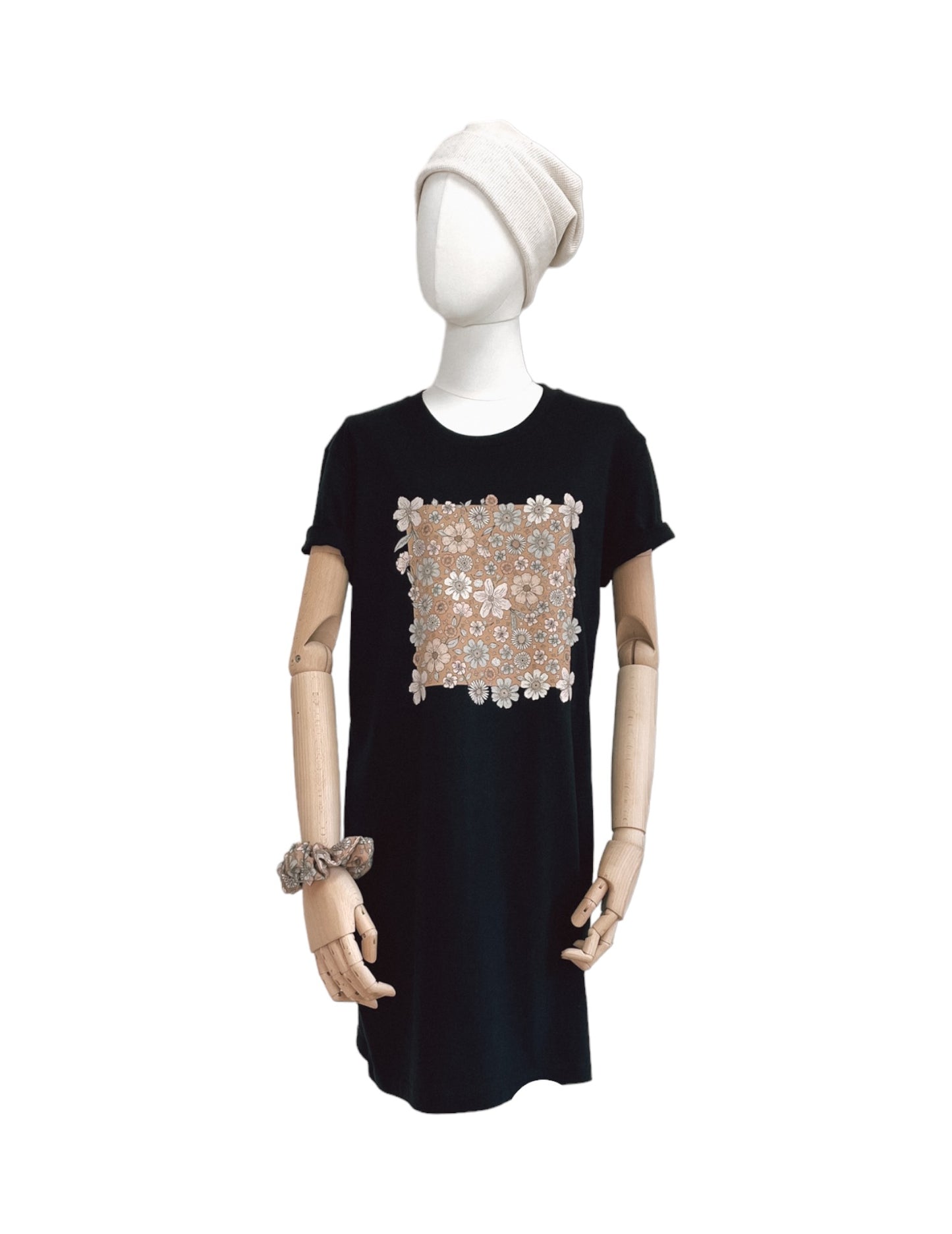 T-shirt dress / Caramel bold floral / black