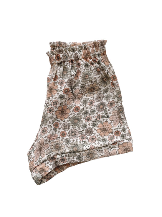 Muslin ruffle shorts / Ecru bold floral