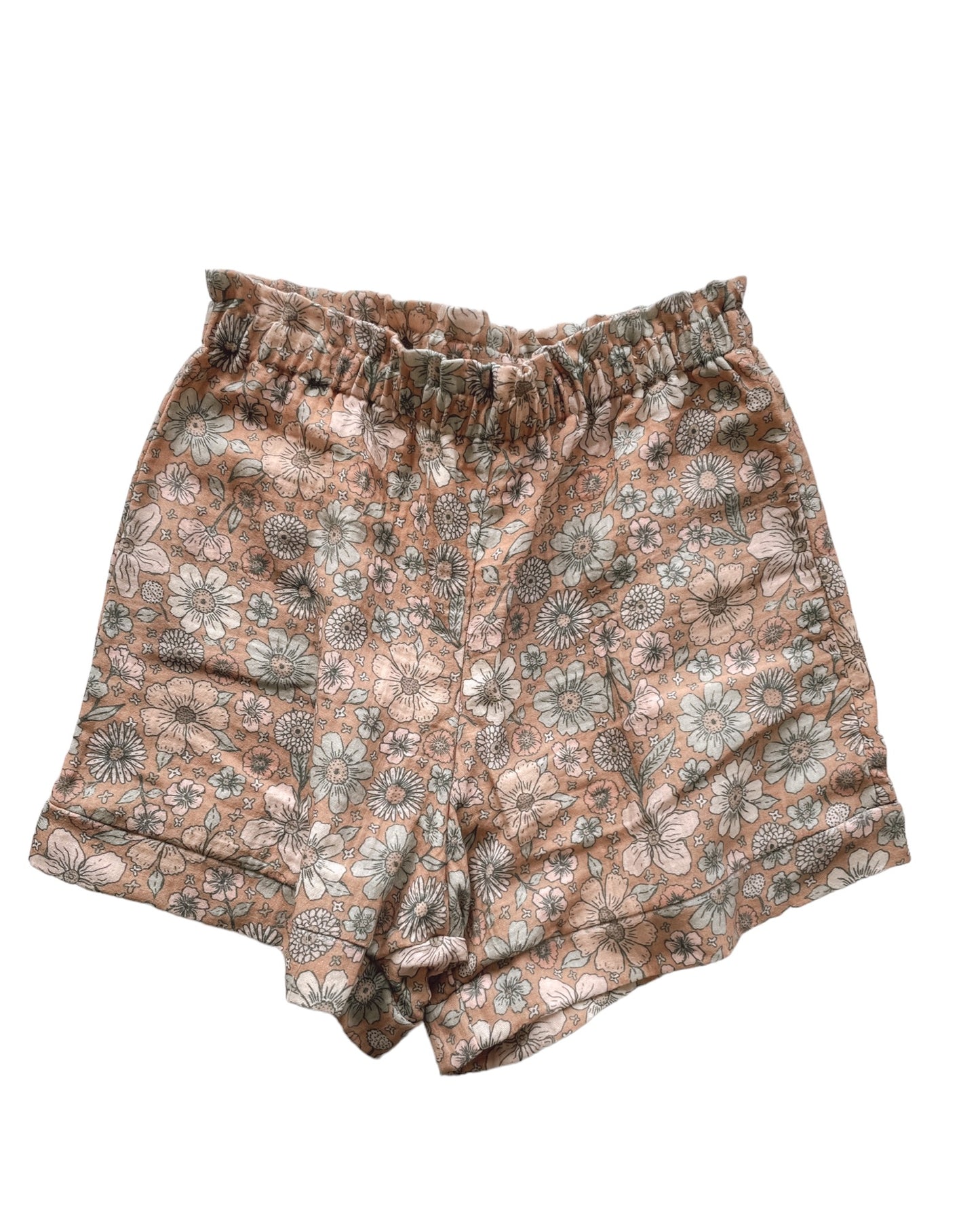 Muslin ruffle shorts / Caramel bold floral