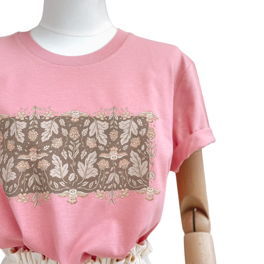 T-shirt / Forest Green Botanical owls / bubble gum