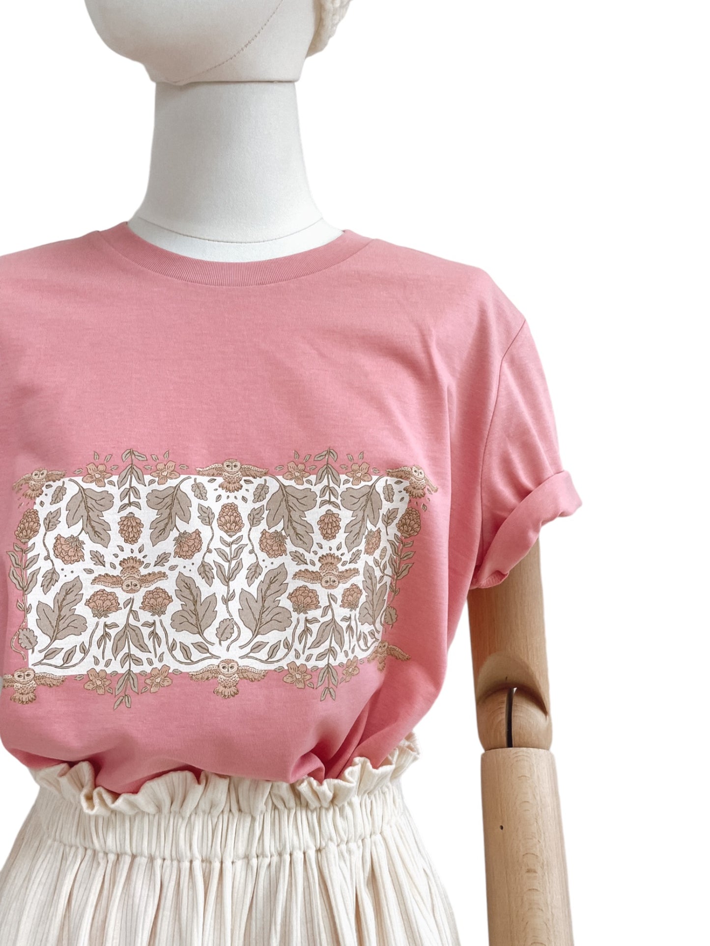T-shirt / Ecru Botanical owls / bubble gum