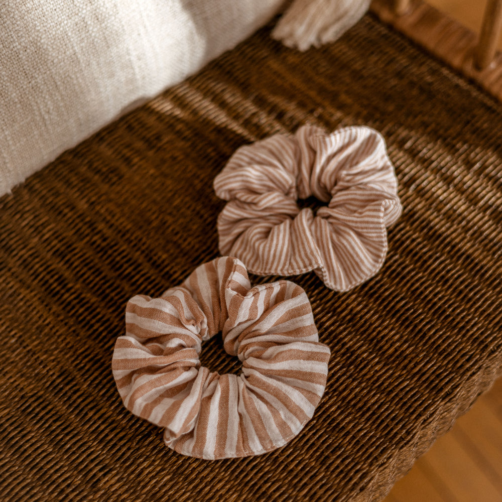 Wide Muslin Scrunchie/ stripes - nude