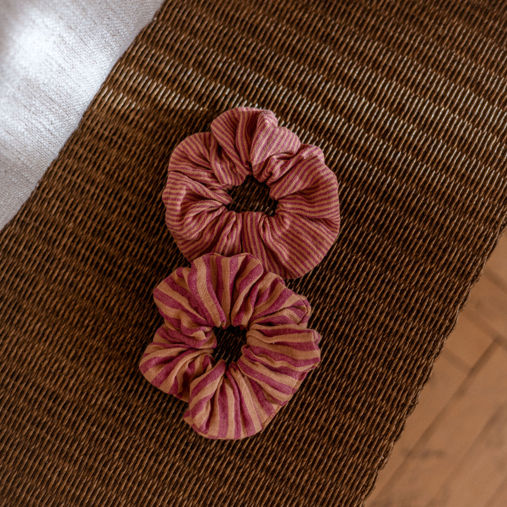 Wide Muslin Scrunchie/ stripes - honey raspberry