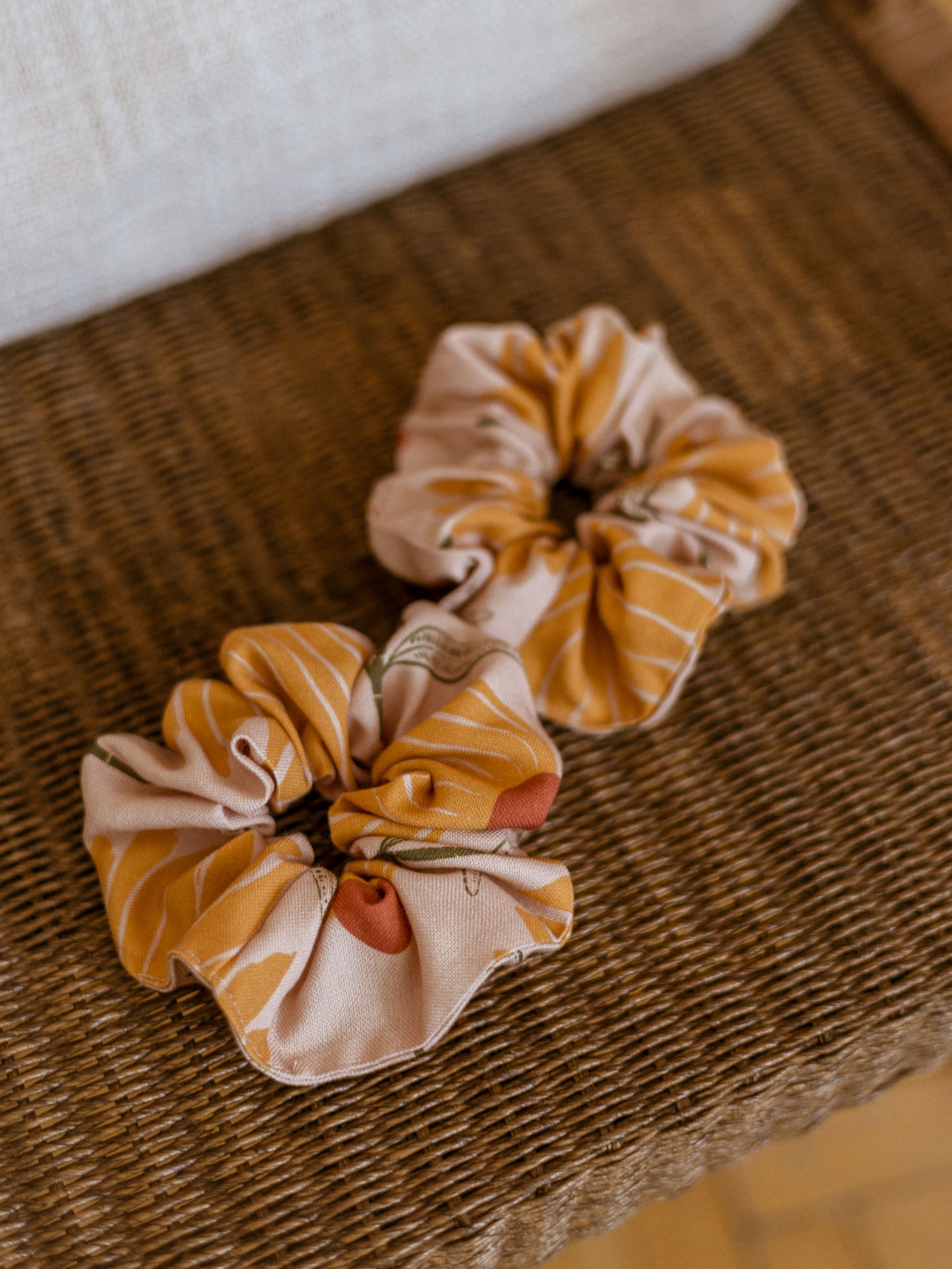 Wide Scrunchie/ big honey flowers