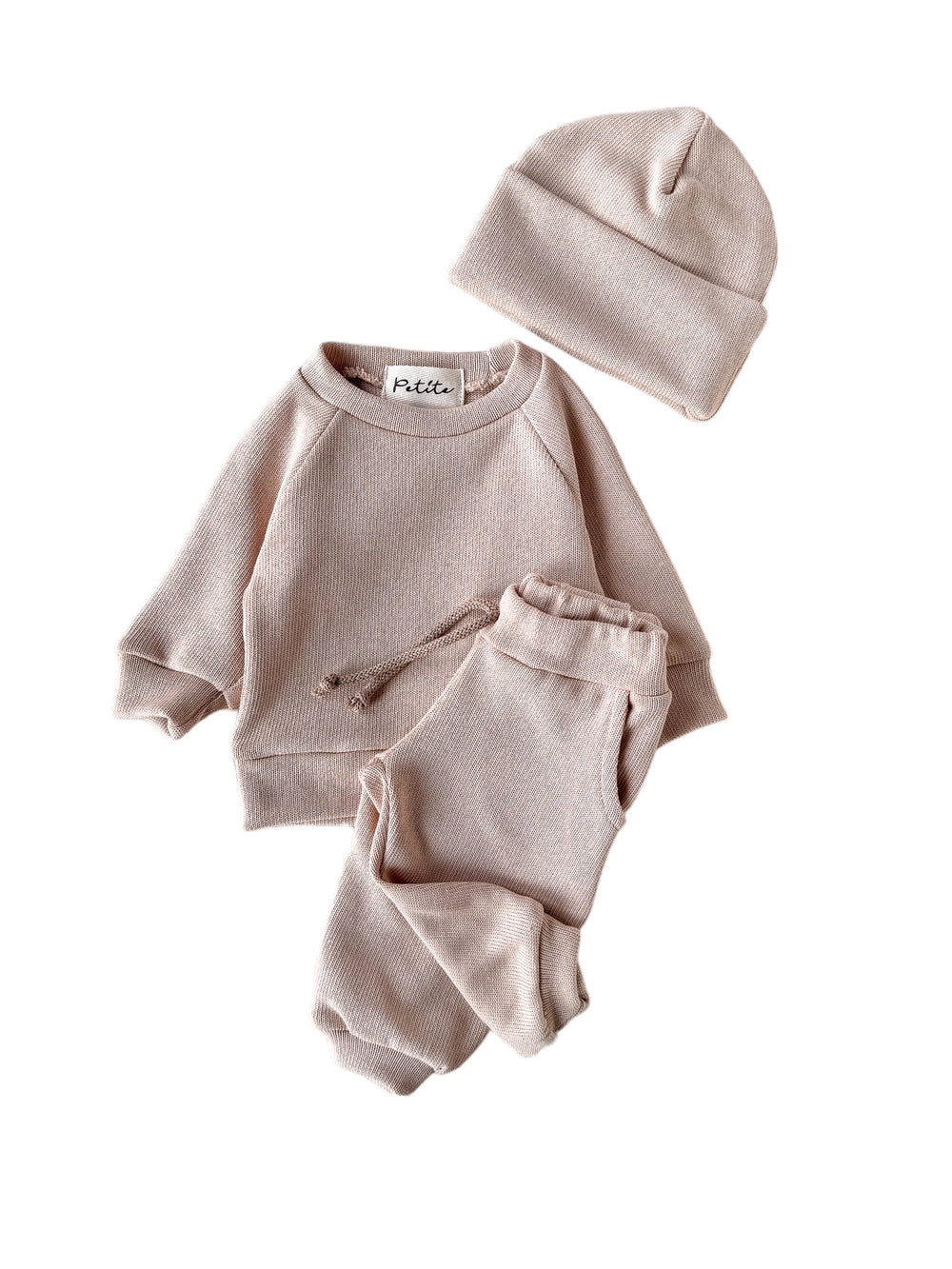 Knit sweatpants + sweater + beanie / light beige