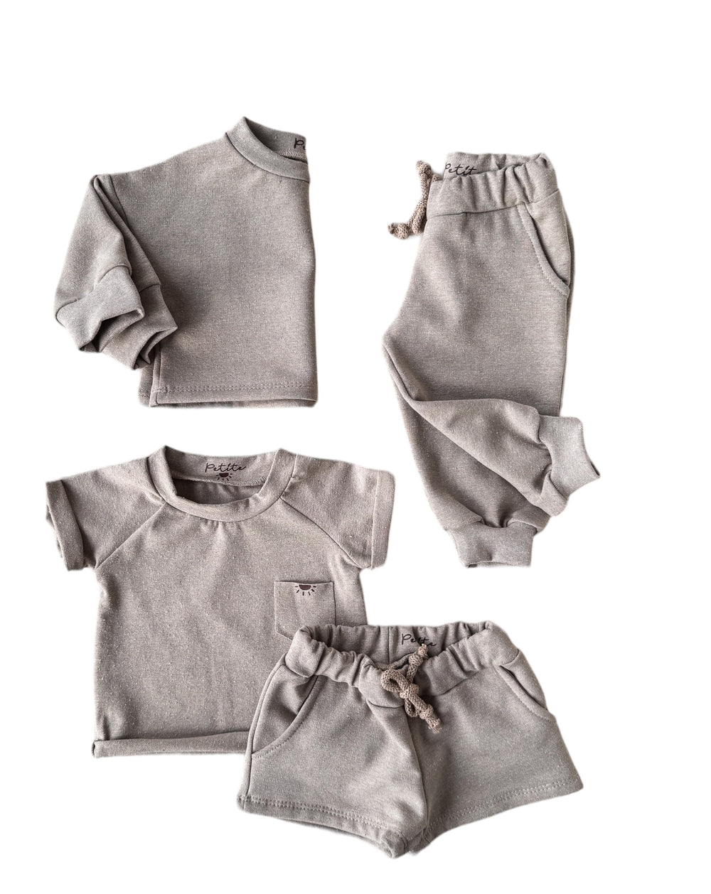 Recycled cotton set / sweater + sweatpants + t-shirt + shorts / sand