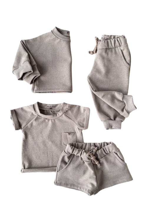 Recycled cotton set / sweater + shorts + t-shirt + shorts / sand