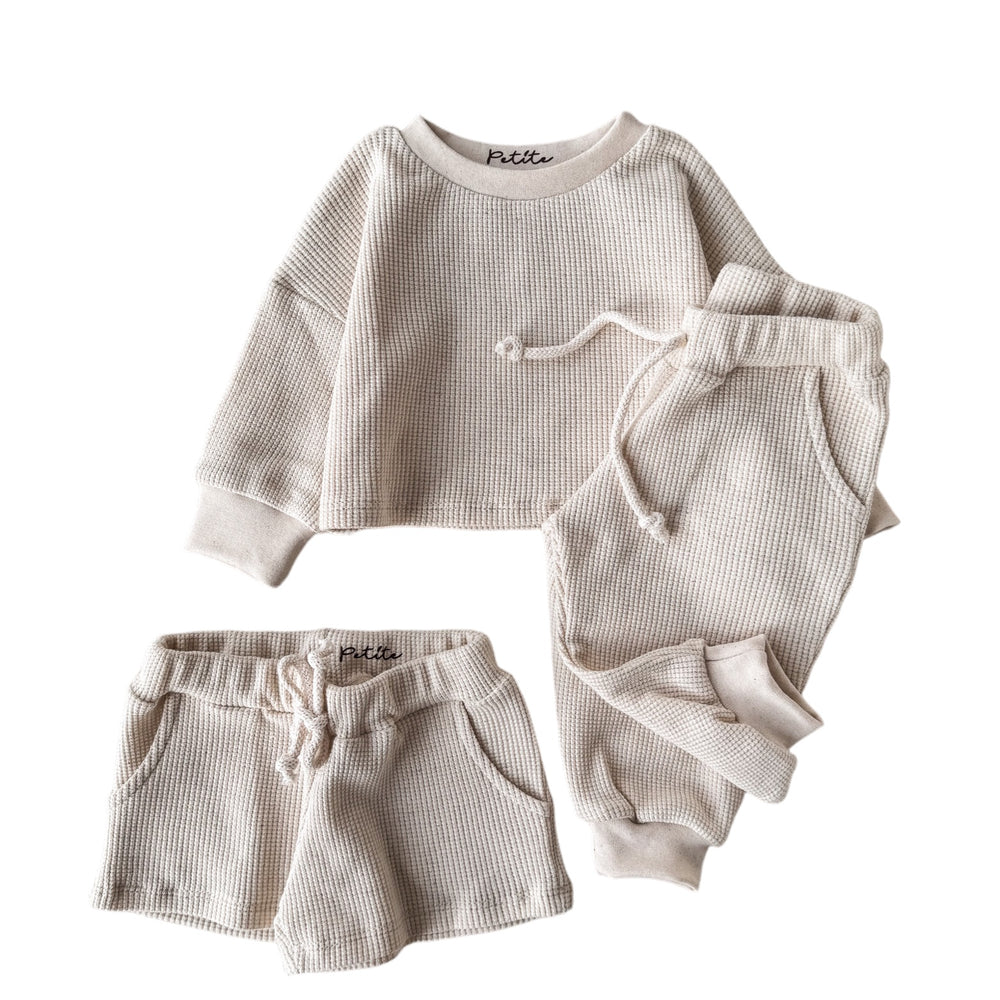 
                      
                        Linen waffle set / sweater + shorts + sweatpants
                      
                    