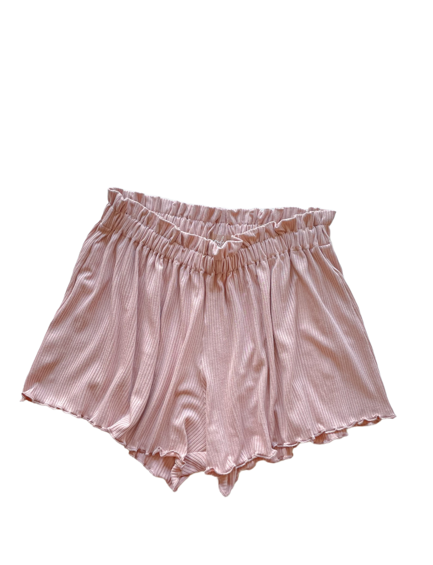 Load image into Gallery viewer, Flowy ribbed ruffle shorts / soft rose
