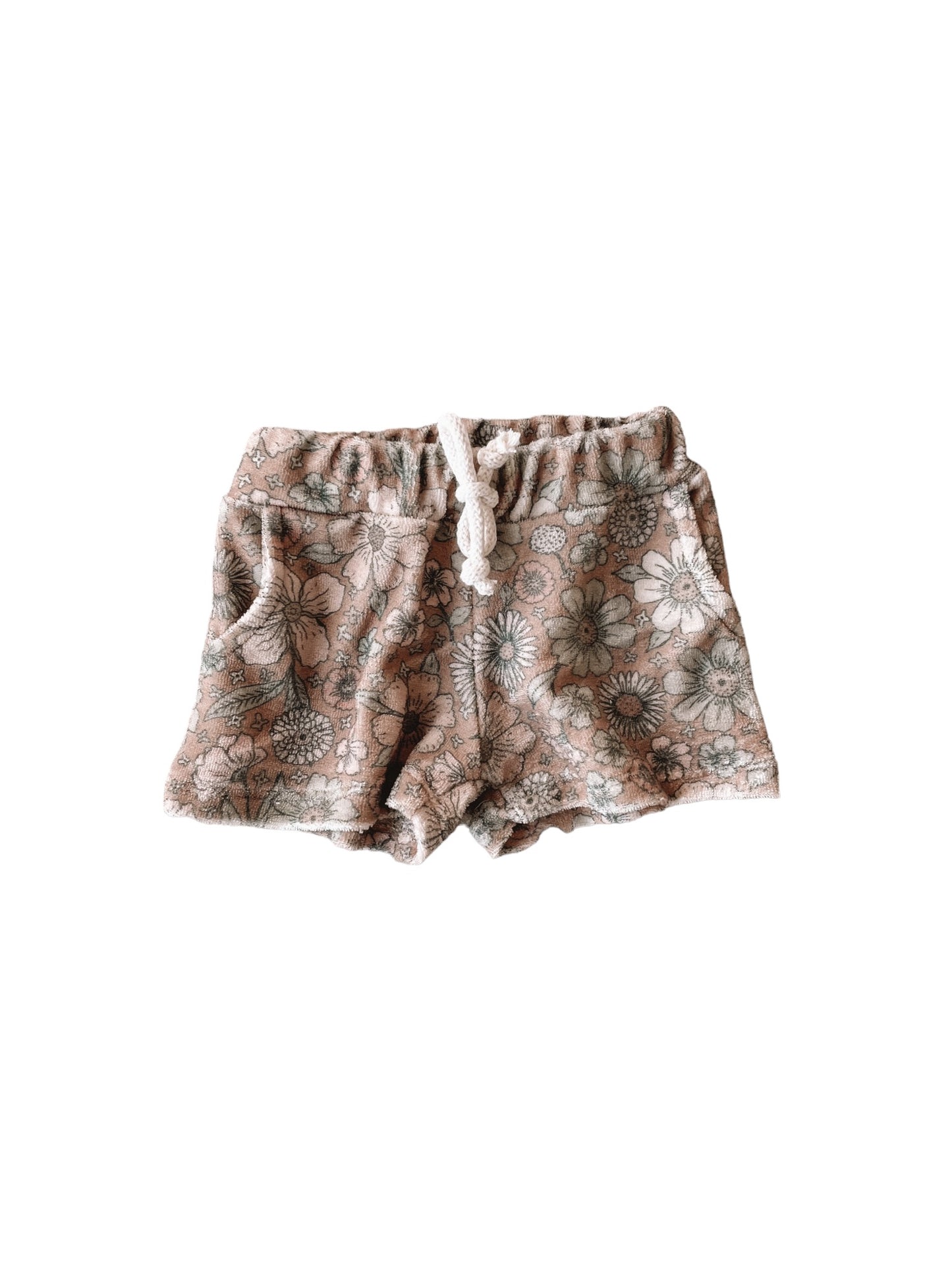 Terry shorts / bold floral caramel