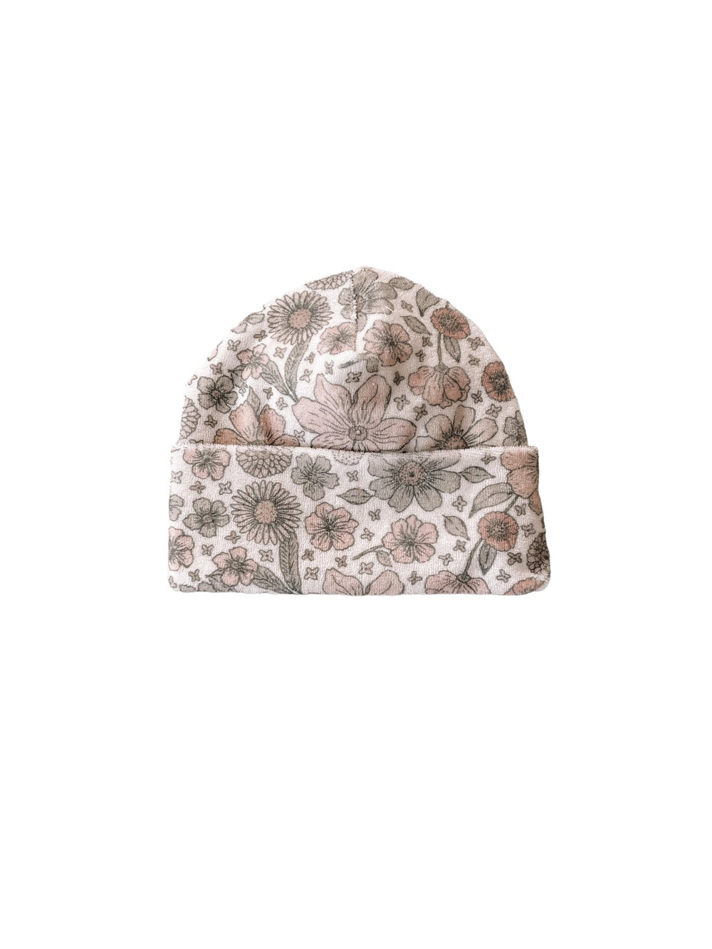 Terry beanie / bold floral ecru