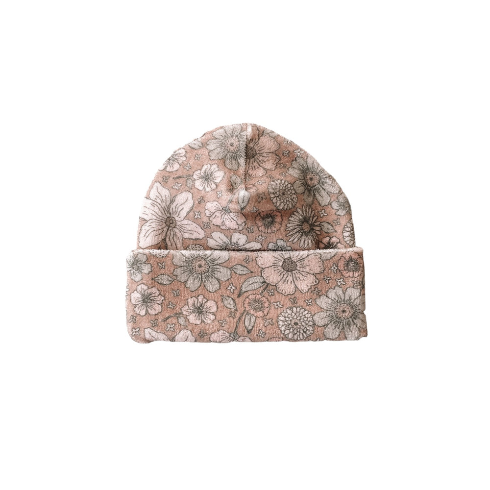 Terry beanie / bold floral caramel