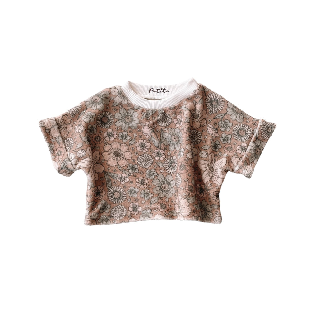 
                      
                        Terry t-shirt / bold floral caramel
                      
                    