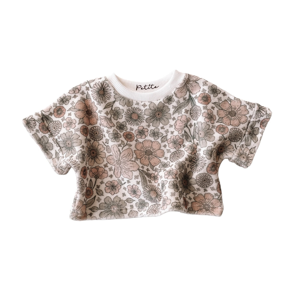 
                      
                        Terry t-shirt / bold floral ecru
                      
                    